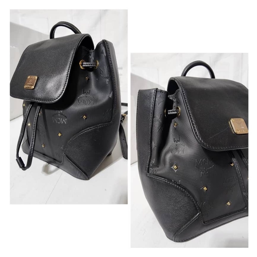 Authentic MCM Visetos Leather Drawstring Backpack Black - Picture 10 of 13